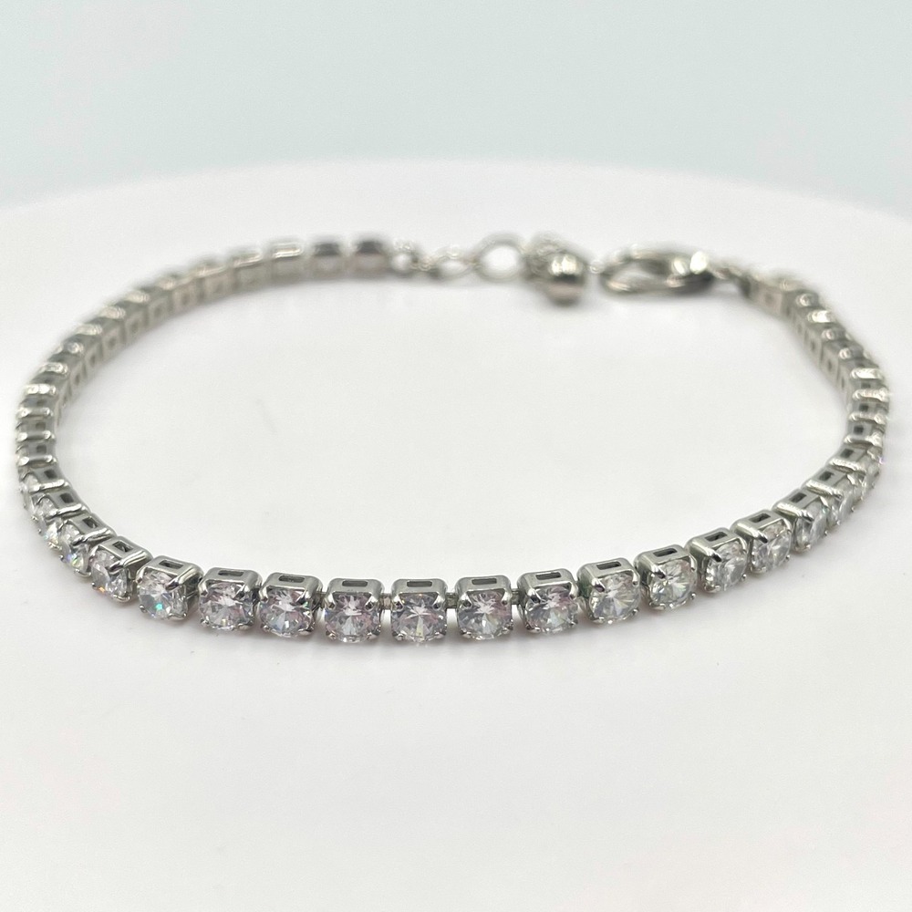 Vintage Y2K Silver Tone Clear Cubic Zirconia Square Setting Tennis Bracelet